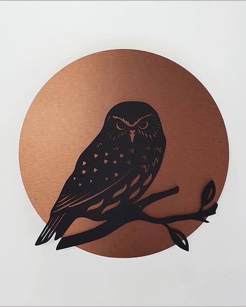 The Fantail House, Crystal Ashley, Kingfisher, Copper, Circle, Owl, Ruru, Wall Art, Art, Made in NZ