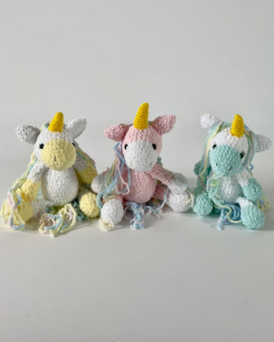 The Fantail House, Made in NZ, Hand knitted, Rainbow Unicorn, Soft Toy