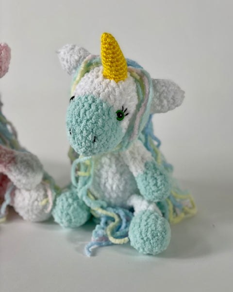 The Fantail House, Made in NZ, Hand knitted, Rainbow Unicorn, Soft Toy