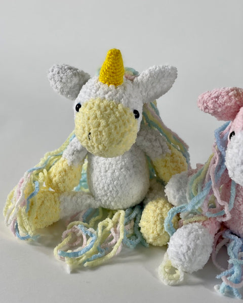 The Fantail House, Made in NZ, Hand knitted, Rainbow Unicorn, Soft Toy