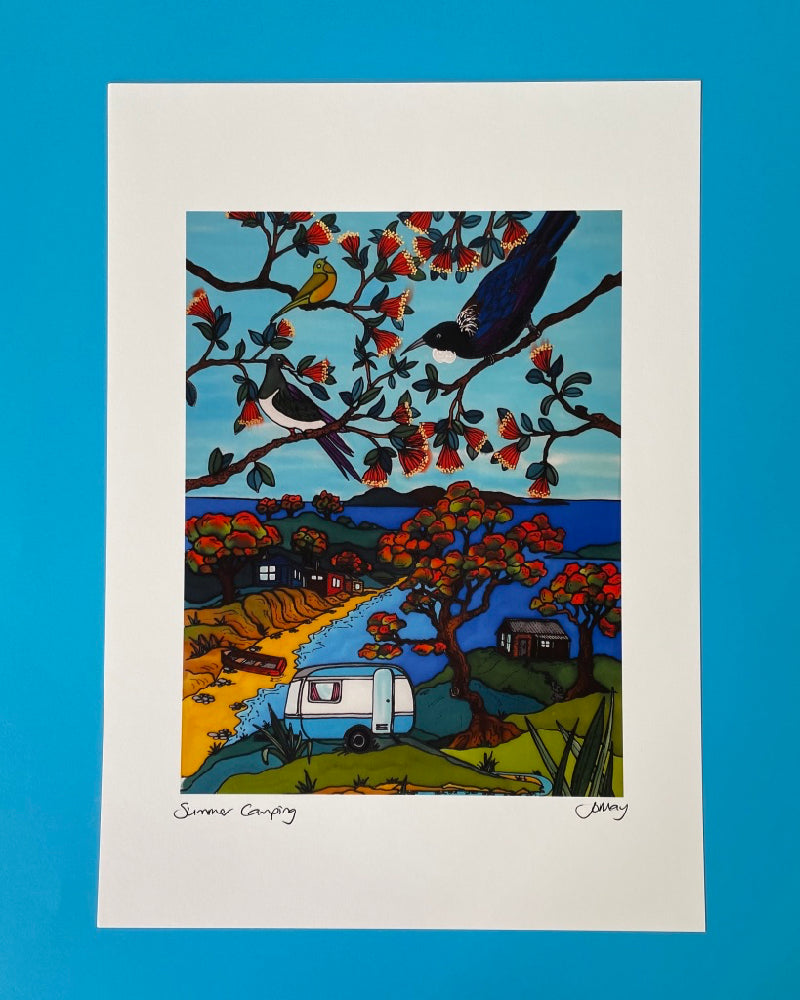 The Fantail House, Artist Jo May, Art Prints, Summer Camping