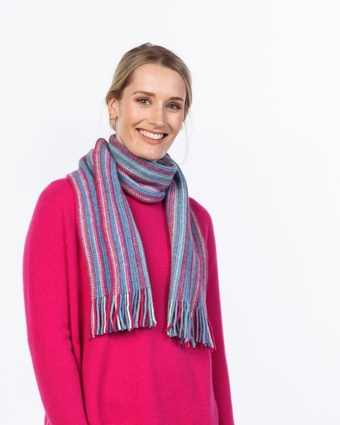 The Fantail House, Native World, Made in New Zealand, Possum Merino, Multi Striped Scarf