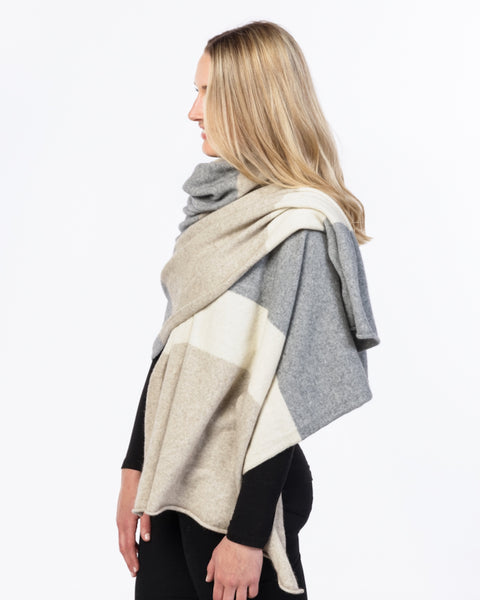 The Fantail House, Native World, Made in New Zealand, Possum Merino, Travel Wrap, natural stripe