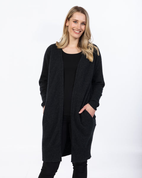 Native World, The Fantail House, Possum,  Merino, Made in NZ, Long, Black, cardigan