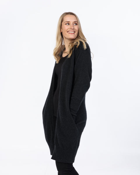 Native World, The Fantail House, Possum,  Merino, Made in NZ, Long, Black, cardigan