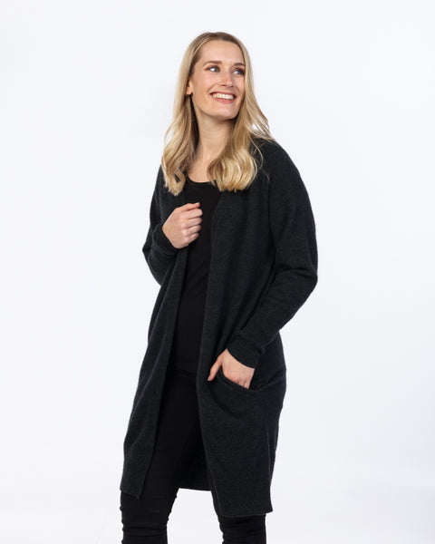 Native World, The Fantail House, Possum,  Merino, Made in NZ, Long, Black, cardigan