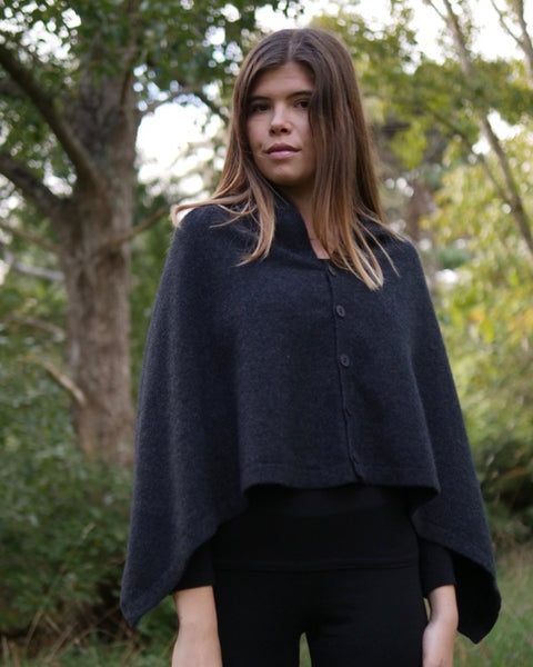 The Fantail House, Native World, Made in New Zealand, Possum Merino, Anyway Wrap, Womens,  Charcoal