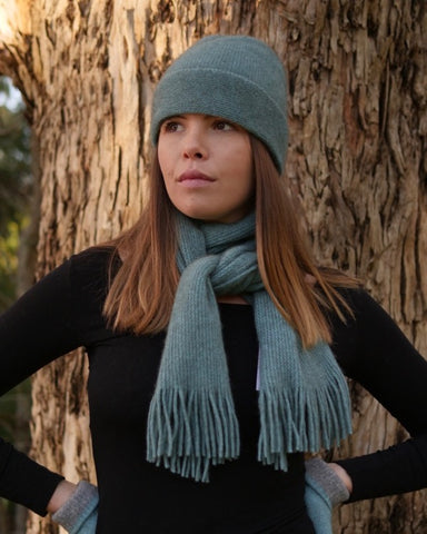 The Fantail House, Native World, Made in New Zealand, Possum Merino, Plain Beanie, Topaz, 