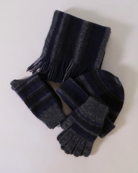 Native World, Possum Merino Silk, NZ made. The Fantail House. Men's essential blend Striped Scarf