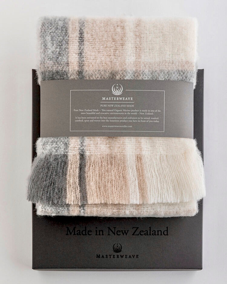 Xmas, Christmas, Gift, Box, The Fantail House, Made in New Zealand, Master Weave, Organic Merino Scarf, Plaid