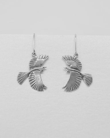 The Fantail House, Stone Arrow, Sterling Silver earrings, Tui birds