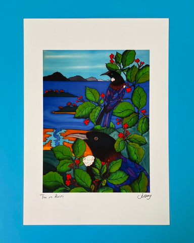 The Fantail House, Jo May, Art Print, Tui in Puriri