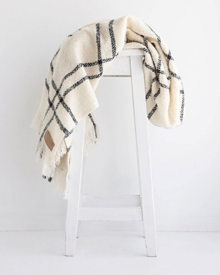 Xmas, Gift, Box, Christmas, The Fantail House, Master Weave, Made in New Zealand, Wool Twill Throw, Cream Window Check