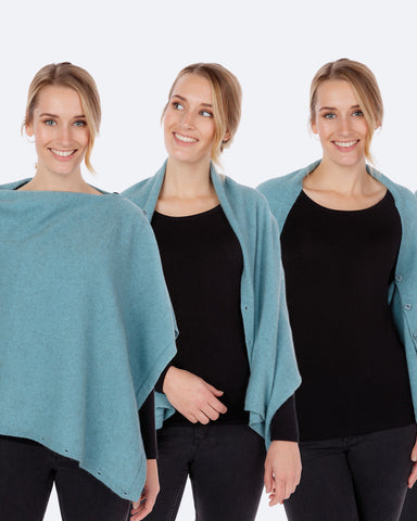 The Fantail House, Native World, Made in New Zealand, Possum Merino, Anyway Wrap, Womens, Topaz