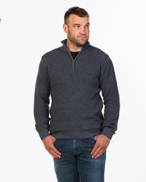 Native World, Possum Merino, Sky, The Fantail House, NZ made, Men's textured half zip sweater