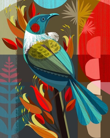 The Fantail House, Ellen Giggabach, Greeting Card, Tui in Flax