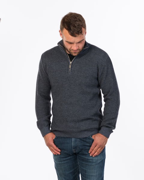 Native World, Possum Merino, Sky, The Fantail House, NZ made, Men's textured half zip sweater