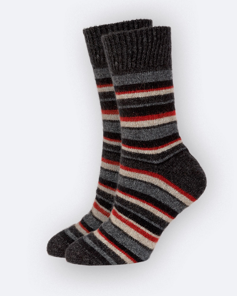 Socks striped - Possum Merino - Charcoal