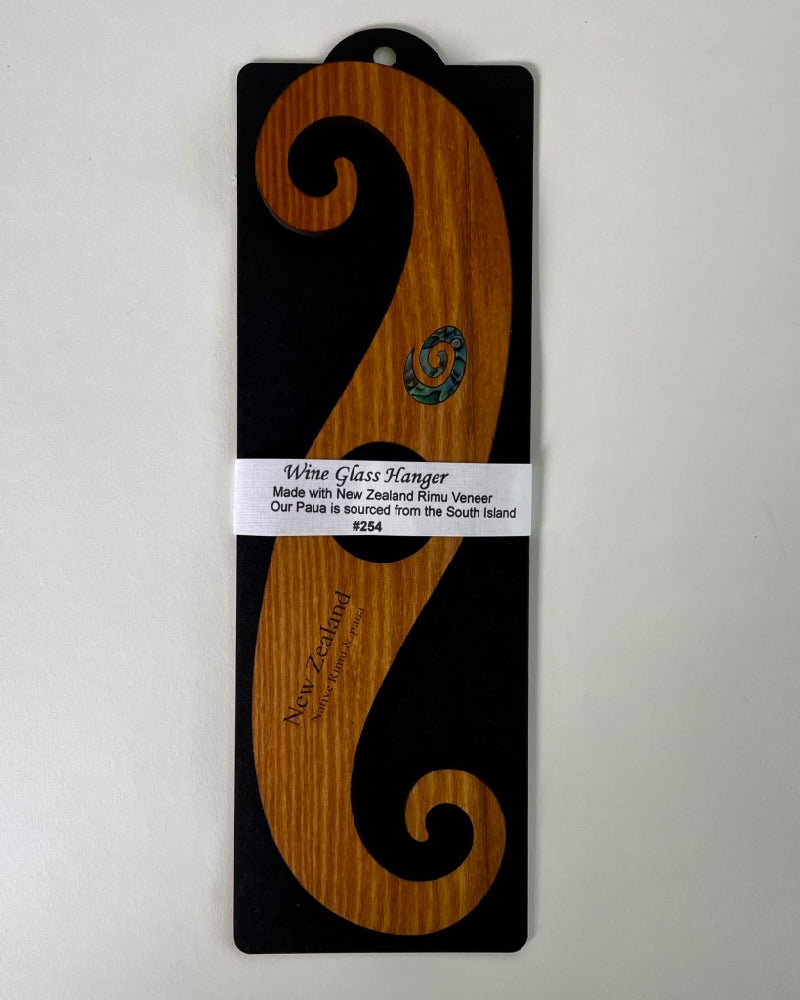 The Fantail House, Designcraft, Made in NZ, Aotearoa, Wine, Glass, Holder, Paua, Rimu, Veneer, Koru