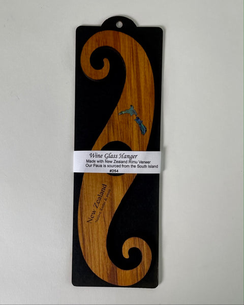 The Fantail House, Designcraft, Made in NZ, Aotearoa, Wine, Glass, Holder, Paua, Rimu, Veneer, NZ Map